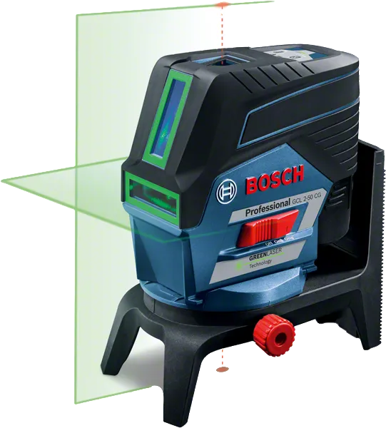 Máy cân bằng laser Bosch GCL 250 CG với tia laser màu xanh lá cây.