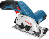 Máy cưa tròn dùng pin Bosch GKS 12V-26 để cắt gỗ.