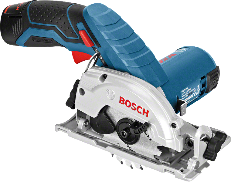 Máy cưa tròn dùng pin Bosch GKS 12V-26 để cắt gỗ.