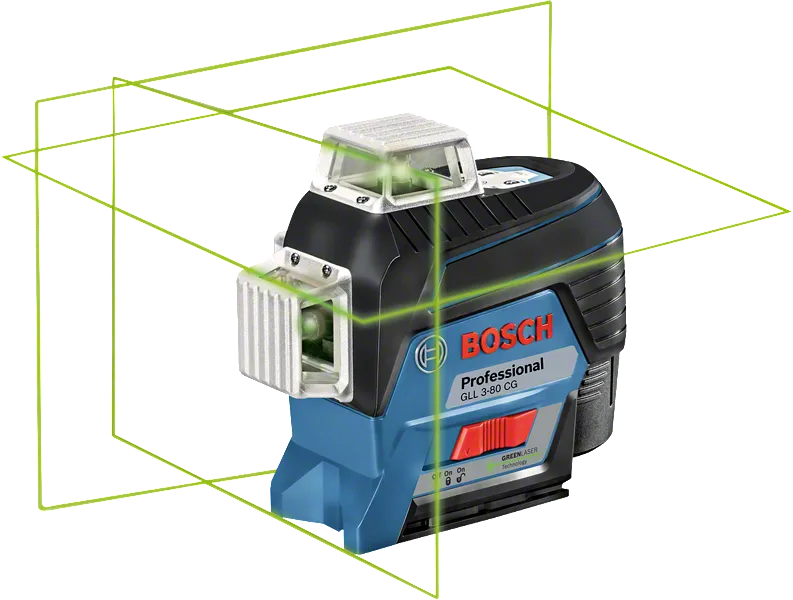 Máy cân bằng laser Bosch GLL 3-80 CG có vạch màu xanh lá cây.