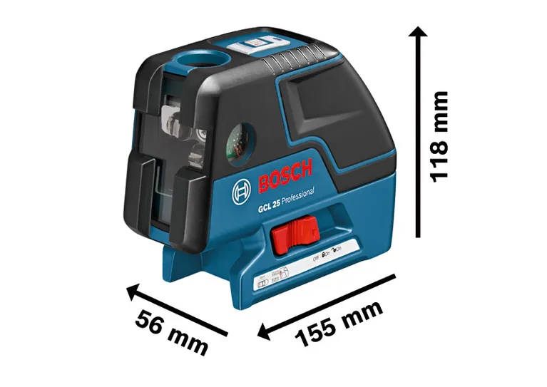 Máy cân bằng laser kết hợp Bosch GCL 25 có kích thước.