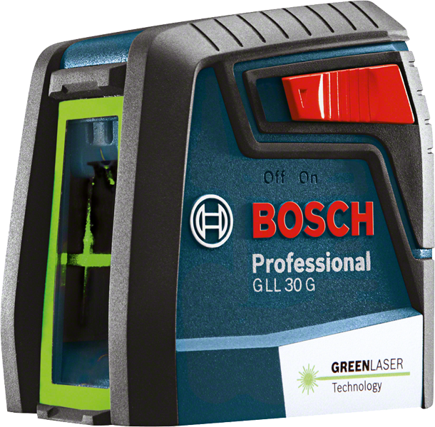 Máy cân bằng laser Bosch GLL 30 G với tia laser màu xanh lá cây.