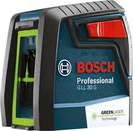 Máy cân bằng laser Bosch GLL 30 G với tia laser màu xanh lá cây.