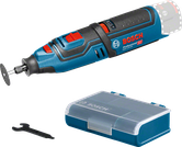 Dụng cụ quay không dây Bosch GRO 12V-35 có hộp đựng phụ kiện.