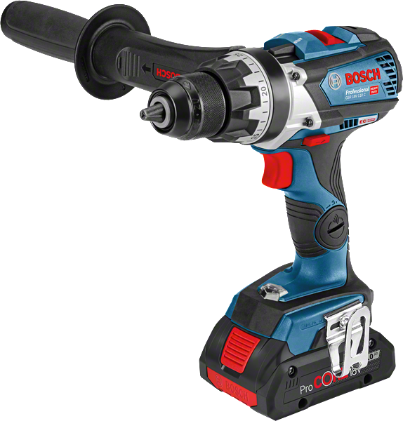 Máy khoan pin Bosch GSR 18V-110 C có tay cầm bên hông.