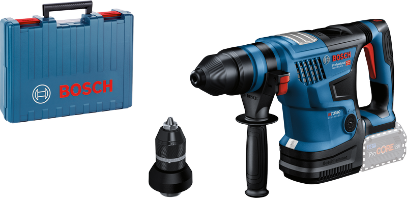 GBH 18V-34 CF Máy khoan búa Bosch GBH 18V-34 CF có hộp đựng và đầu kẹp.