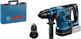 Máy khoan búa Bosch GBH 18V-34 CF có hộp đựng và đầu kẹp.