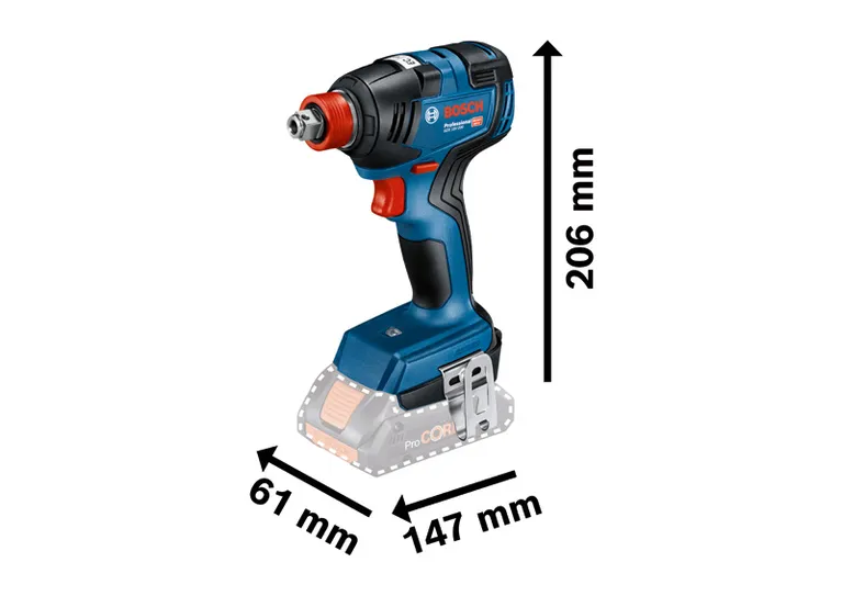 Máy vặn vít động lực Bosch GDX 18V-200 có kích thước như hình minh họa.