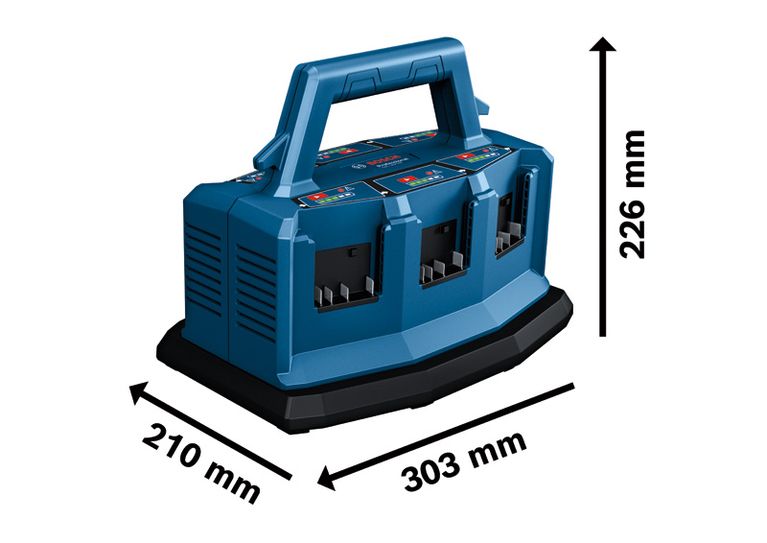 GAL 18V6-80 Bộ sạc Bosch GAL 18V6-80 có sáu khe cắm pin.