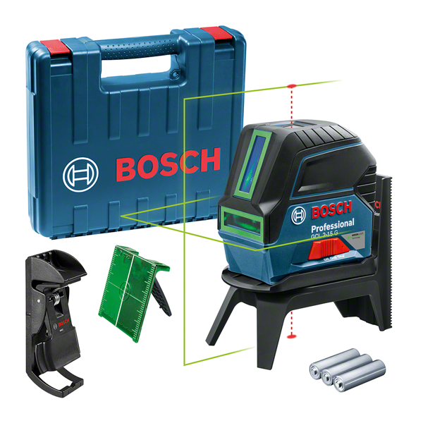 Máy cân bằng laser Bosch GCL 2-15 kèm hộp đựng và phụ kiện.