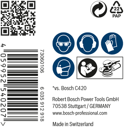 Lưới chà nhám EXPERT M480 cho máy chà nhám quỹ đạo ngẫu nhiên 125 mm, G 120 50 chiếc Lưới chà nhám Bosch EXPERT M480 125mm G120.
