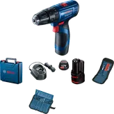 Bộ máy khoan pin Bosch GSB 120-LI kèm phụ kiện.