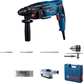 Máy khoan búa Bosch GBH 220 kèm mũi khoan và hộp đựng.