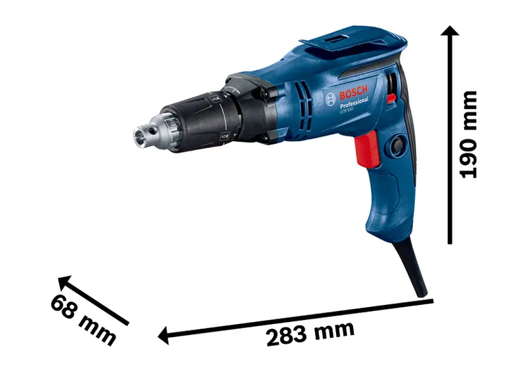 Máy vặn vít tường thạch cao Bosch GTB 650 có kích thước đo được.