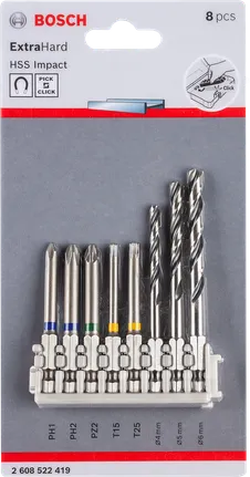 Bộ mũi khoan và đầu khoan tác động 8 món Bosch .