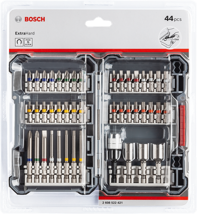 Bộ hỗn hợp mũi tua vít Pick & Click Extra Hard, 44 chiếc Bộ tua vít Bosch 44 đầu siêu cứng.