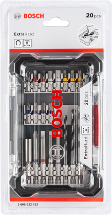 Bộ hỗn hợp mũi khoan và mũi tua vít Pick & Click Extra Hard, 20 chiếc Bộ khoan và vặn vít 20 chi tiết Bosch Pick & Click.