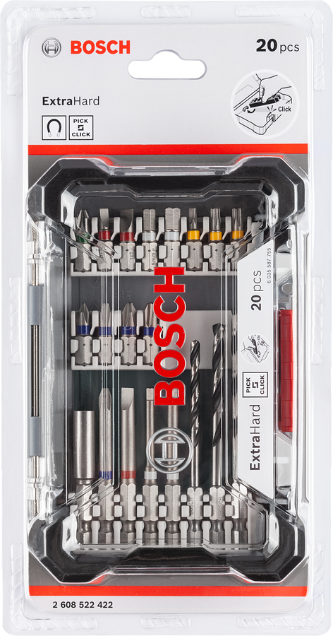 Bộ khoan và vặn vít 20 chi tiết Bosch Pick & Click.