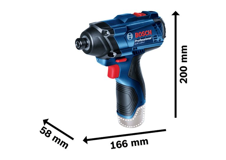 Máy vặn vít dùng pin Bosch GDR 120-LI có kích thước.