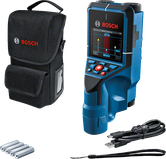 Máy quét tường Bosch D-Tect 200 C kèm hộp đựng và phụ kiện.