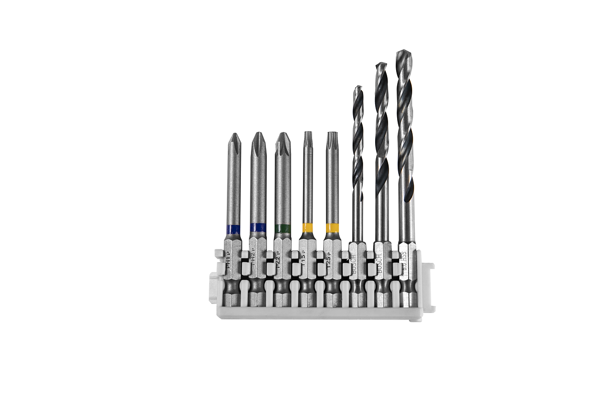 Bộ tua vít siêu cứng Bosch Pick & Click và mũi khoan tác động HSS gồm 8 món.