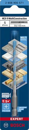 Mũi khoan Bosch HEX-9 MultiConstruction 5×50×100 mm.