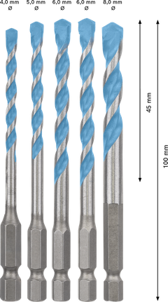 Bộ mũi khoan EXPERT HEX-9 MultiConstruction 4/5/6/6/8 mm, 5 chiếc Bộ mũi khoan đa năng Bosch EXPERT HEX-9 5 món.