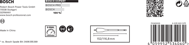 Bộ mũi khoan đuôi cá EXPERT Self Cut Speed 14/16/18/20/22/24 mm, 6 chiếc Bộ mũi khoan xẻng tự cắt Bosch EXPERT 6 chiếc.