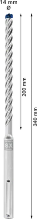 Mũi khoan búa EXPERT SDS max-8X 14 x 200 x 340 mm Mũi khoan búa Bosch EXPERT SDS max-8X 14x200x340 mm.