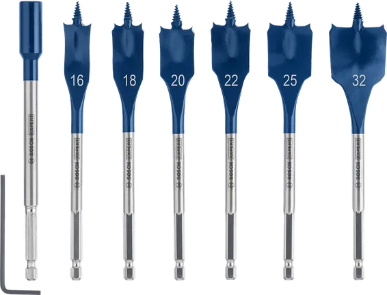 Bộ mũi khoan đuôi cá EXPERT Self Cut Speed 16/18/20/22/25/32 mm, 7 chi tiết Bộ mũi khoan xẻng Bosch EXPERT Self Cut Speed 7 món.