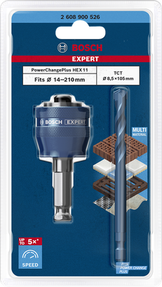Bộ trục Bosch PowerChange Plus 11 mm, mũi khoan TCT 8,5 x 105 mm.
