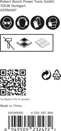 Bộ mũi khoan EXPERT Hard Ceramic HEX-9, 5 x 90; 6 x 90; 8 x 90 mm, 3 chiếc Bộ mũi khoan gốm cứng Bosch EXPERT HEX-9 dùng để khoan gạch.