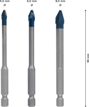 Bộ mũi khoan EXPERT Hard Ceramic HEX-9, 5 x 90; 6 x 90; 8 x 90 mm, 3 chiếc Bộ mũi khoan Bosch EXPERT Hard Ceramic HEX-9, 3 chiếc.