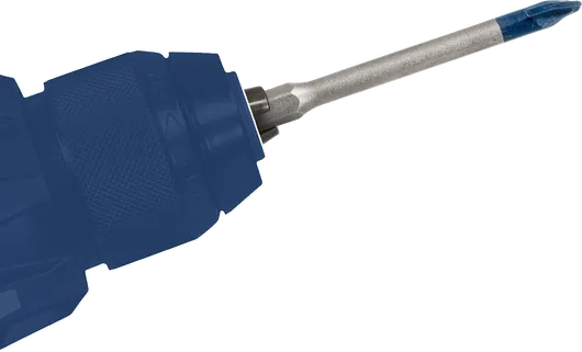 Máy khoan điện không dây được trang bị đầu vít màu xanh.