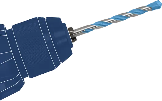 Đầu kẹp khoan giữ mũi khoan xoắn ốc có đầu màu xanh.