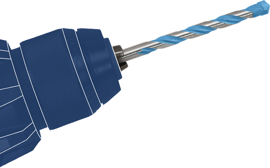 Đầu kẹp khoan giữ mũi khoan xoắn ốc có đầu màu xanh.