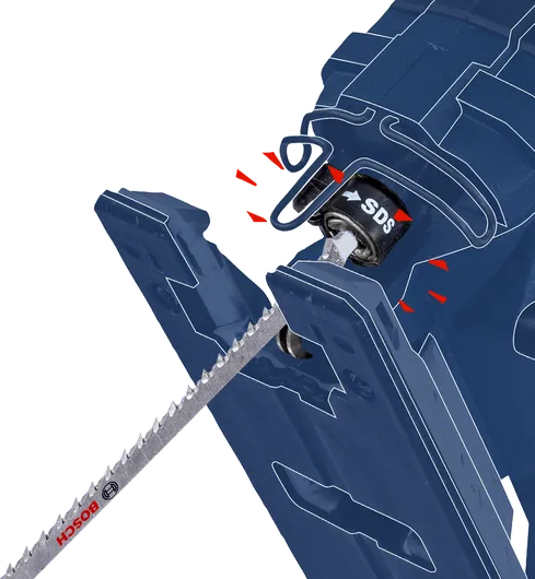 Lưỡi cưa lọng được lắp vào cơ chế nhả nhanh.