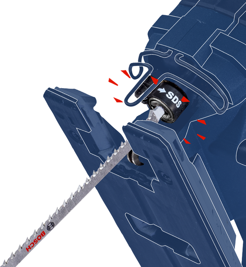 Lưỡi cưa lọng được lắp vào cơ chế nhả nhanh.