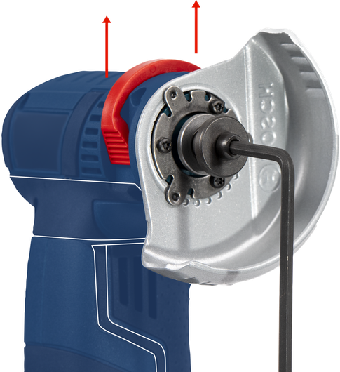 Điều chỉnh máy mài góc bằng chìa khóa lục giác lắp vào giá đỡ đĩa.