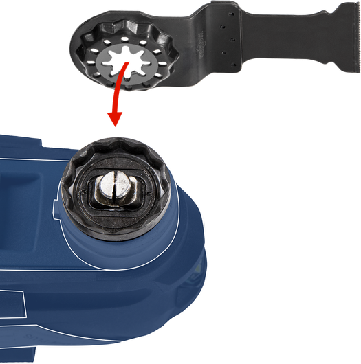 Phụ kiện dụng cụ dao động đang được căn chỉnh để lắp vào đầu dụng cụ.