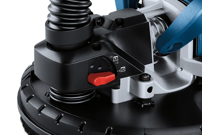 GTR 550 Máy chà nhám tường thạch cao Bosch GTR 550 cận cảnh, điều khiển miếng chà nhám.