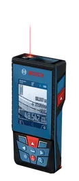 Máy đo khoảng cách bằng laser Bosch GLM 100-25 C hiển thị khoảng cách kỹ thuật số.