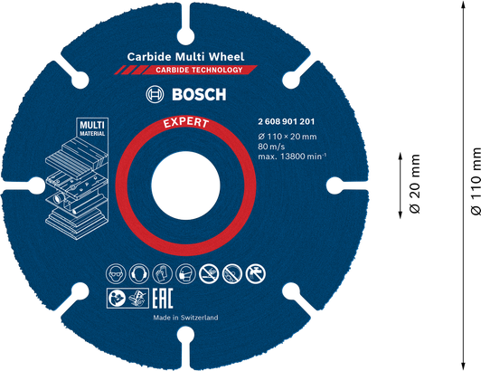 Đĩa cắt cacbua đa vật liệu Bosch EXPERT, 110 mm.
