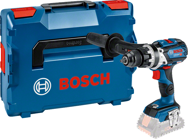 Máy khoan kết hợp dùng pin Bosch GSB 18V-110 C có hộp đựng.