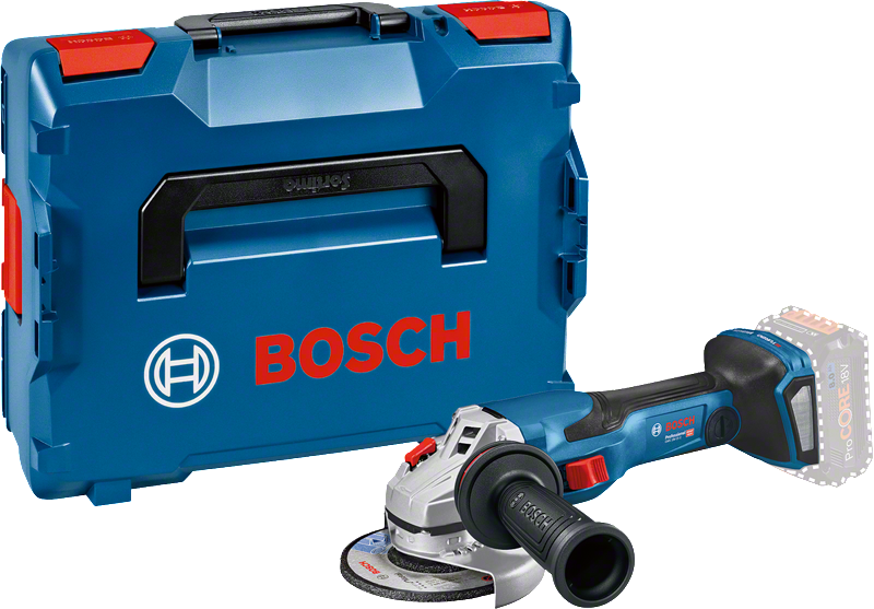 Máy mài góc dùng pin Bosch GWS 18V-15 C có hộp đựng.