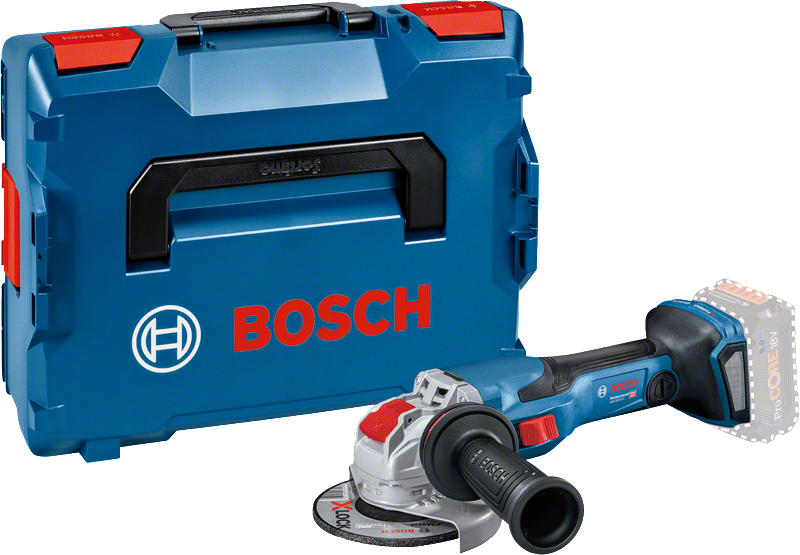 Máy mài góc dùng pin Bosch GWX 18V-15 C có hộp đựng.