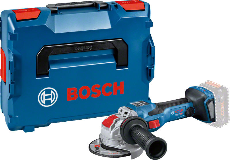 Máy mài góc dùng pin Bosch GWX 18V-15 SC có hộp đựng.