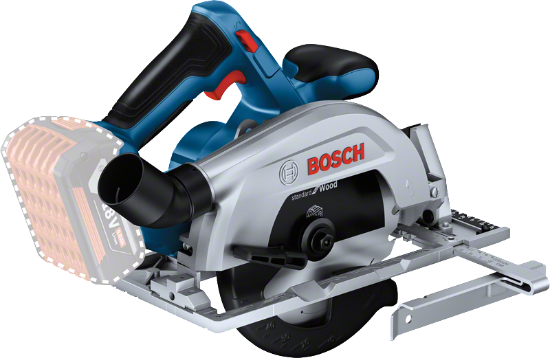 Máy cưa đĩa dùng pin Bosch GKS 185-LI có thanh dẫn hướng bên.