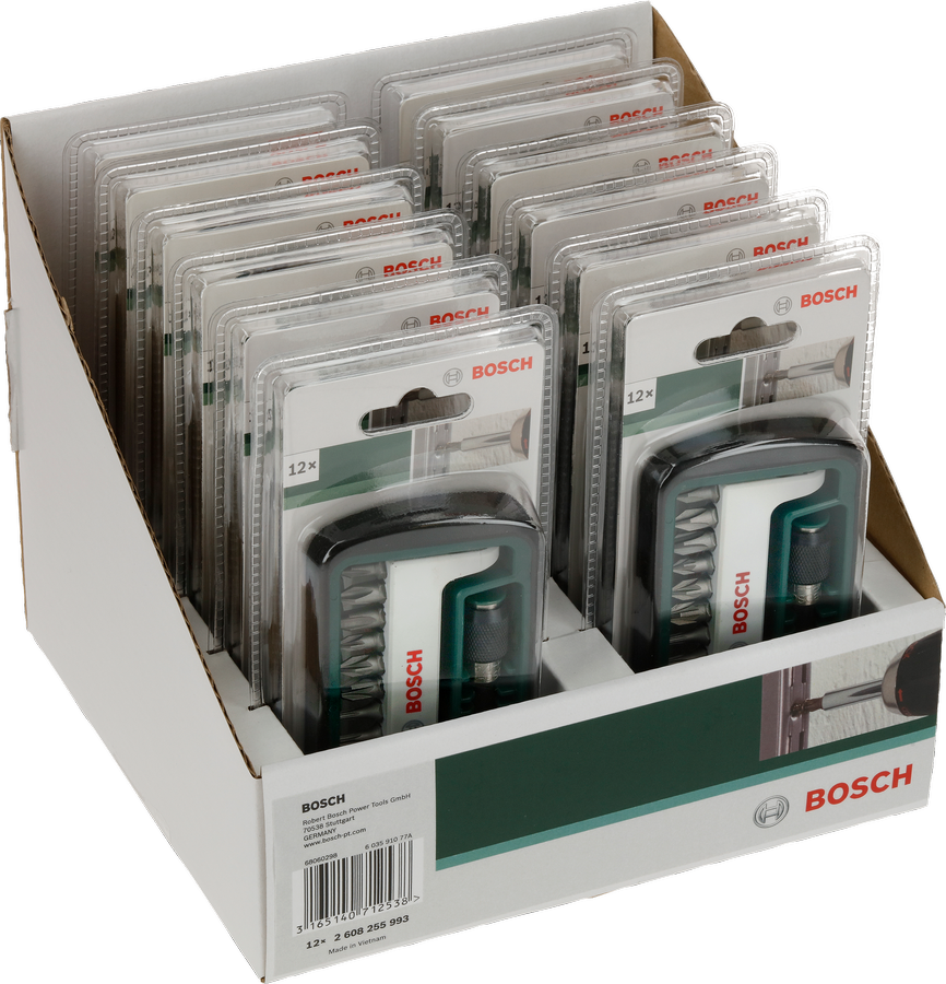 Bộ tua vít 12 món Bosch được trưng bày bán lẻ.