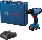 Bộ máy khoan pin Bosch GSB 18V-45 kèm hộp đựng và bộ sạc.